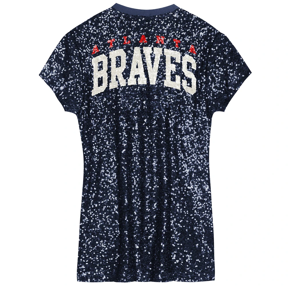 Girls Preschool  Navy Atlanta Braves Sequin V-Neck Dress