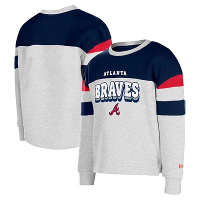 Sweat à capuche color block New Era pour filles, gris, Atlanta Braves