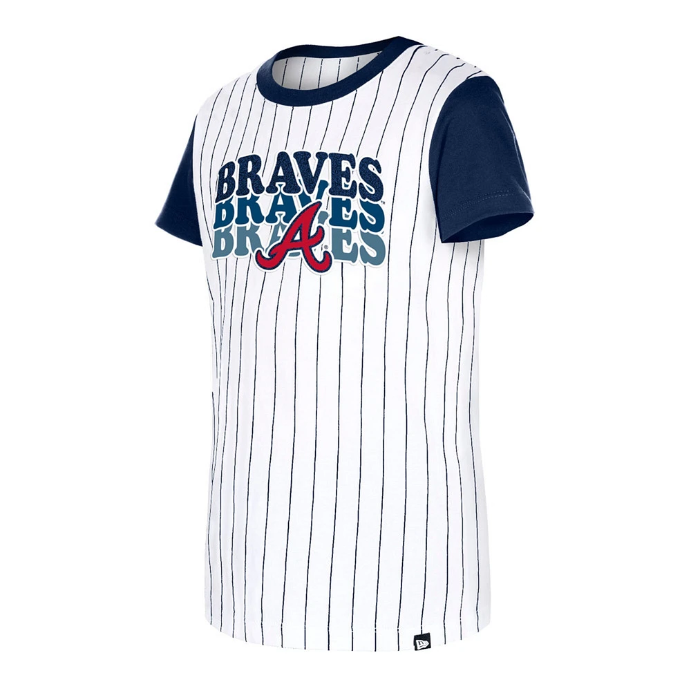 Girls Youth New Era White Atlanta Braves Pinstripe T-Shirt