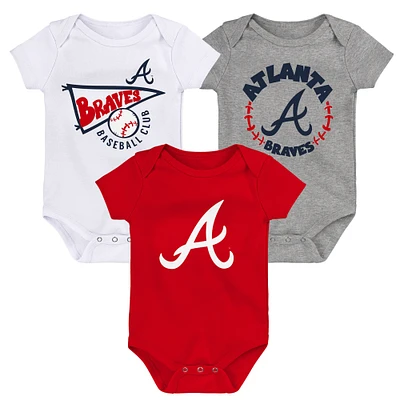 Lot de 3 bodys Atlanta Braves Biggest Little Fan pour bébé rouge/blanc/gris chiné