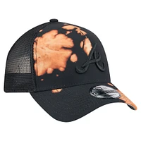 Men's New Era  Black Atlanta Braves Bleached A-Frame 9FORTY Adjustable Hat