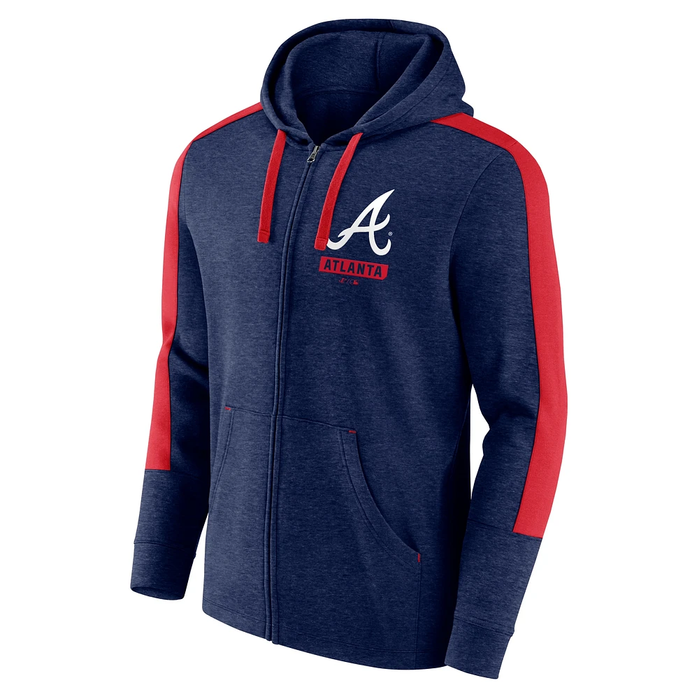 Men's Fanatics Heather Navy Atlanta Braves Gains Fleece Full-Zip Hoodie