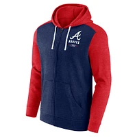 Men's Fanatics Heathered Navy/Heathered Red Atlanta Braves Blown Away Full-Zip Hoodie