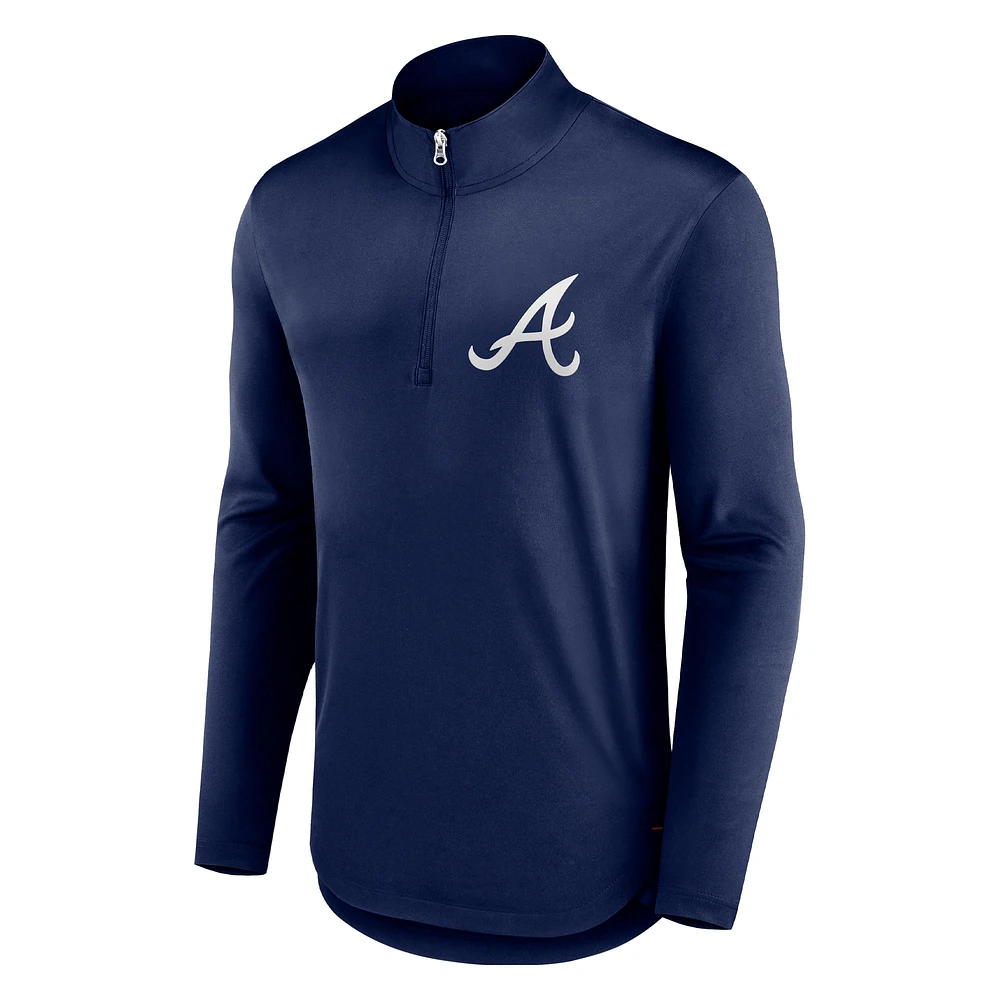Men's Fanatics Navy Atlanta Braves Tough Minded Lightweight Quarter-Zip Pullover