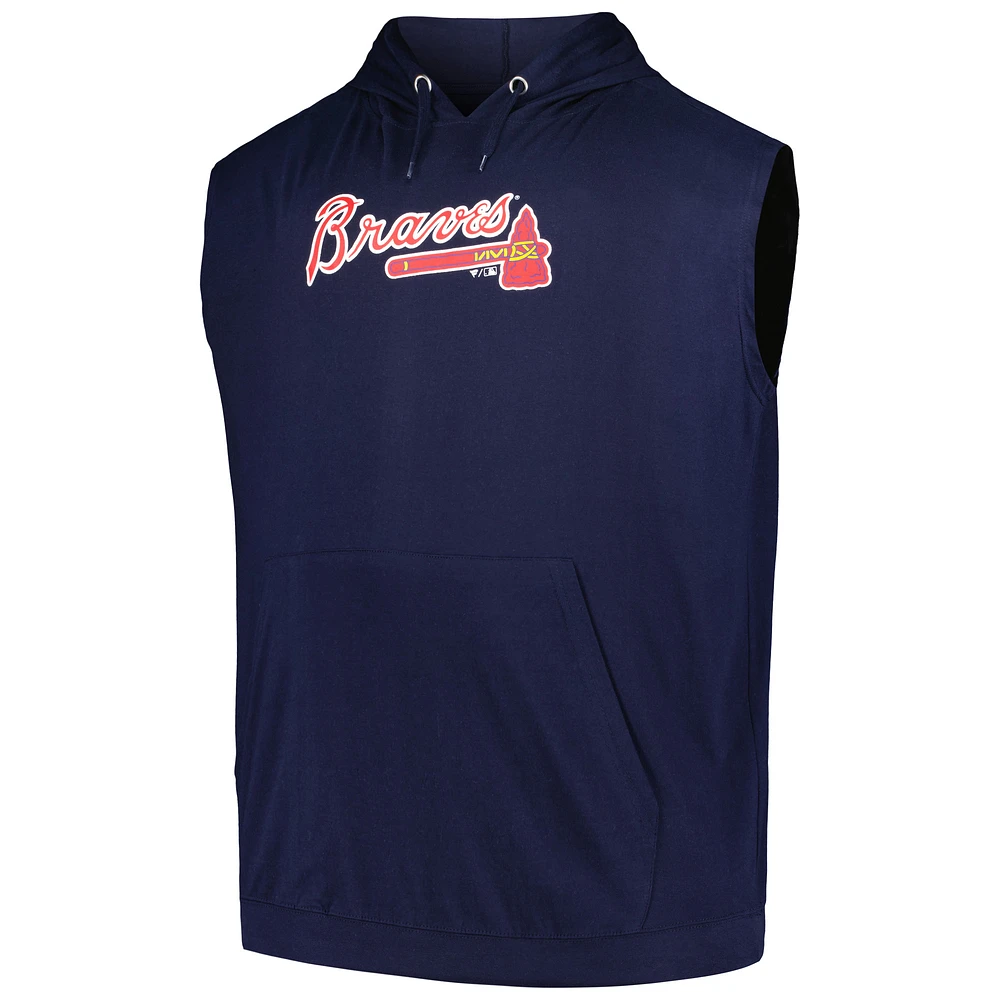 Men's Fanatics Ronald Acuña Jr. Navy Atlanta Braves Name & Number Muscle Tank Hoodie