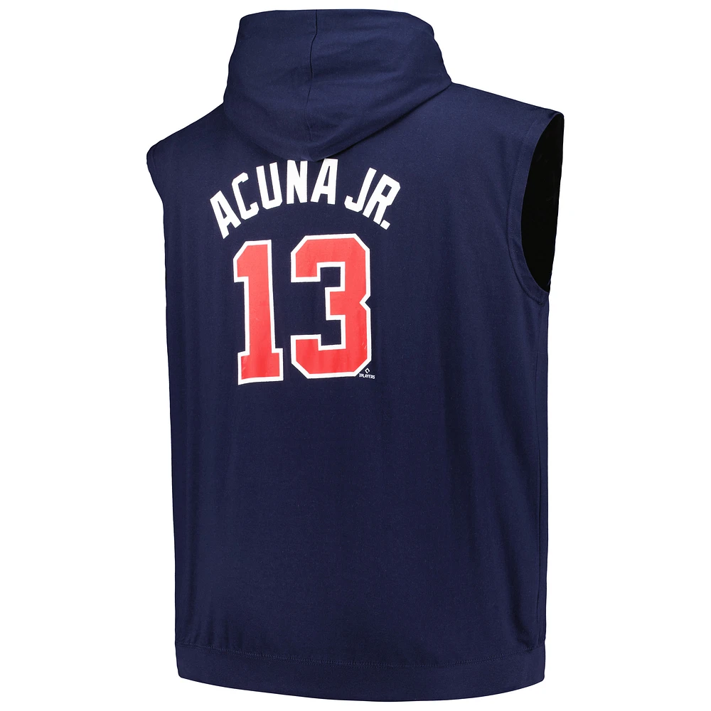 Men's Fanatics Ronald Acuña Jr. Navy Atlanta Braves Name & Number Muscle Tank Hoodie