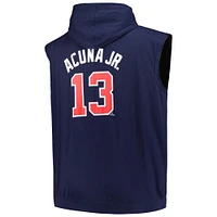 Men's Fanatics Ronald Acuña Jr. Navy Atlanta Braves Name & Number Muscle Tank Hoodie