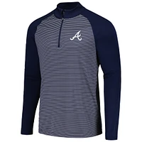 Men's Levelwear Navy Atlanta Braves Charter Striped Raglan Quarter-Zip Top