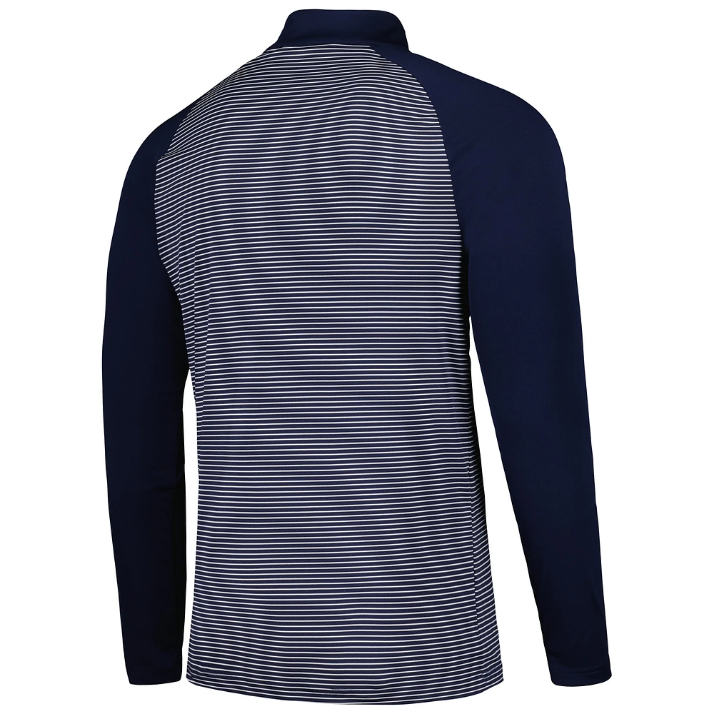 Men's Levelwear Navy Atlanta Braves Charter Striped Raglan Quarter-Zip Top