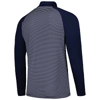 Men's Levelwear Navy Atlanta Braves Charter Striped Raglan Quarter-Zip Top