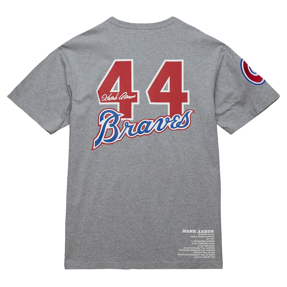 Mitchell & Ness Hank Aaron Heather Grey Atlanta Braves Cooperstown Collection Legends T-shirt pour hommes