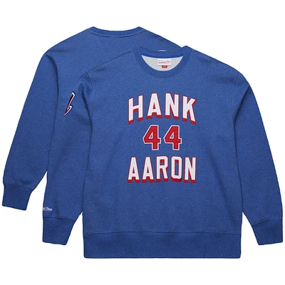 Sweat-shirt en molleton avec logo vintage Hank Aaron Royal Atlanta Braves pour homme, collection Legends, Mitchell & Ness, nom et numéro