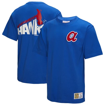 T-shirt vintage avec logo Mitchell & Ness Hank Aaron Royal Atlanta Braves pour homme, collection Legends