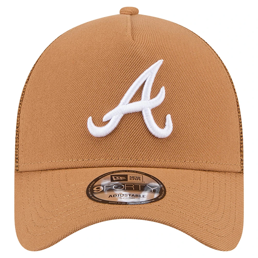 Men's New Era Brown Atlanta Braves A-Frame Trucker 9FORTY Adjustable Hat