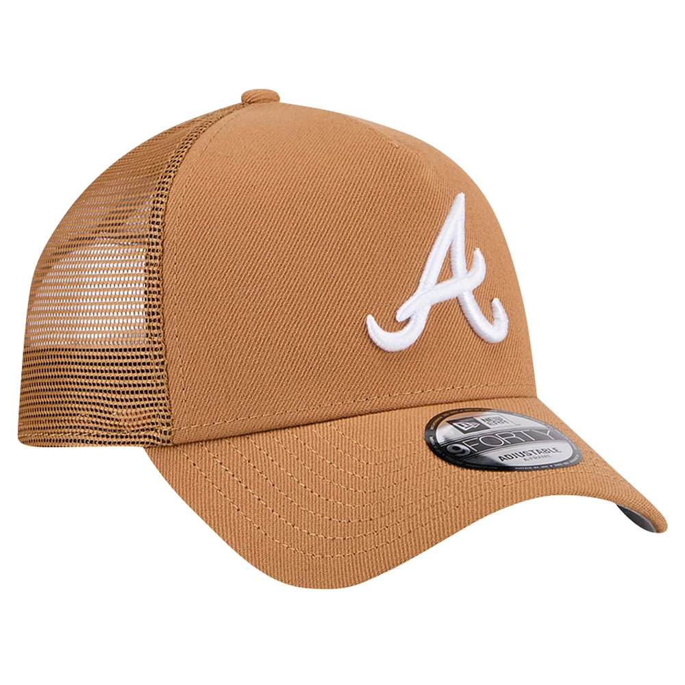 Men's New Era Brown Atlanta Braves A-Frame Trucker 9FORTY Adjustable Hat