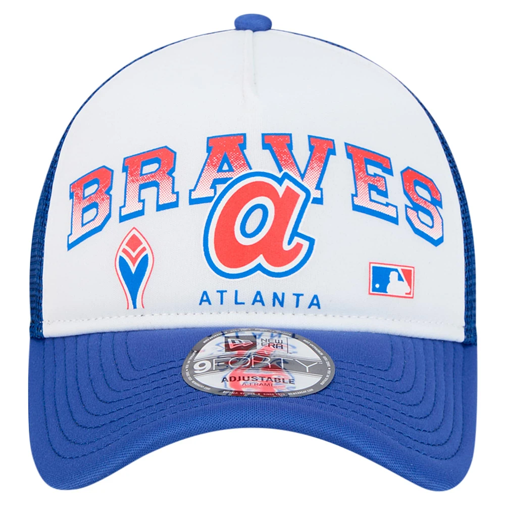 Men's New Era White Atlanta Braves Retro Wordmark 9FORTY A-Frame Trucker Adjustable Hat