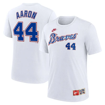 T-shirt Nike Hank Aaron blanc pour homme, collection Cooperstown, avec nom et numéro Tri-Blend, Atlanta Braves