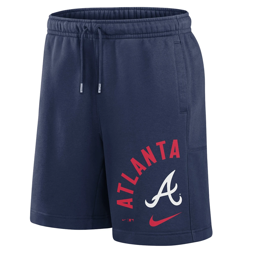Men's Nike Navy Atlanta Braves Arched Kicker Fleece Shorts