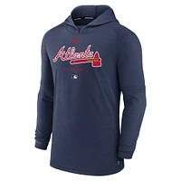 Men's Nike  Navy Atlanta Braves Authentic Collection Tri-Blend Performance Pullover Hoodie