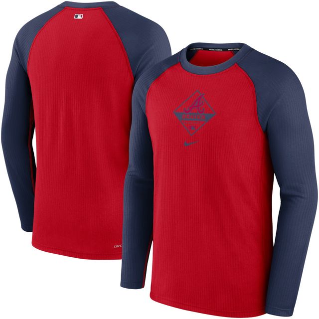 T-shirt à manches longues Atlanta Braves Authentic Collection Game Performance Raglan Nike Rouge/Marine pour Homme