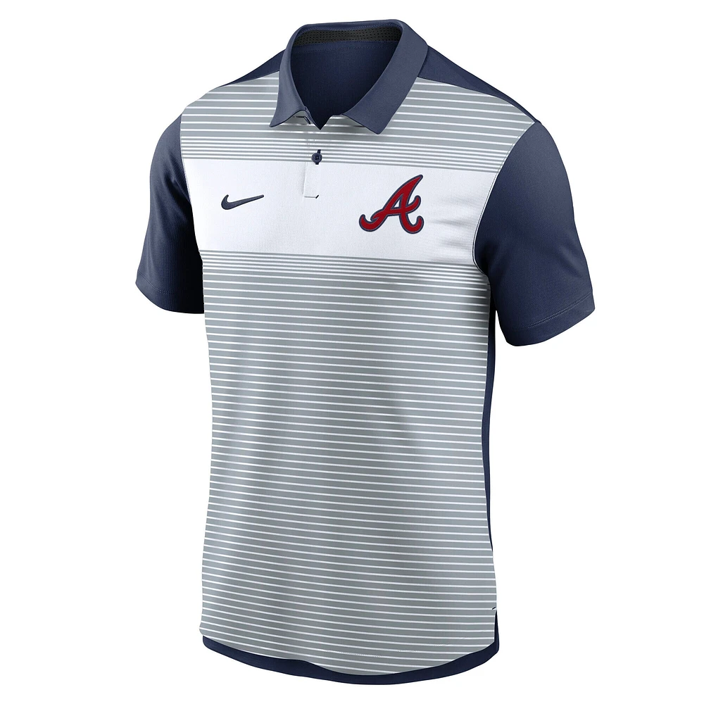 Men's Nike White/Navy Atlanta Braves Vapor Striped Performance Polo