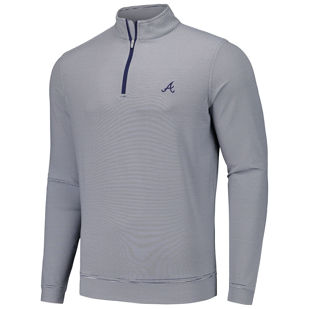 Men's Peter Millar Navy Atlanta Braves Perth Sugar Stripe Performance Quarter-Zip Top