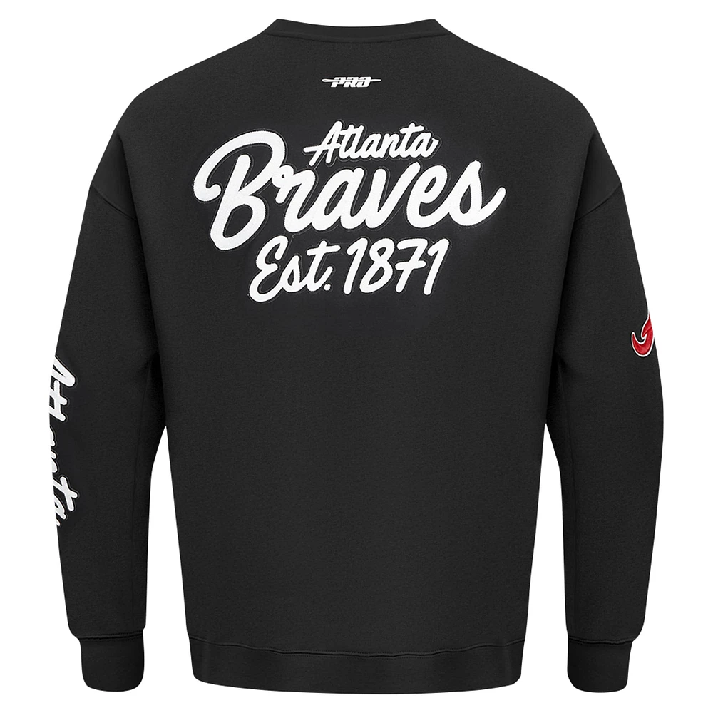 Men's Pro Standard Black Atlanta Braves Paint The City Dropped Shoulder Pullover Sweatshirt