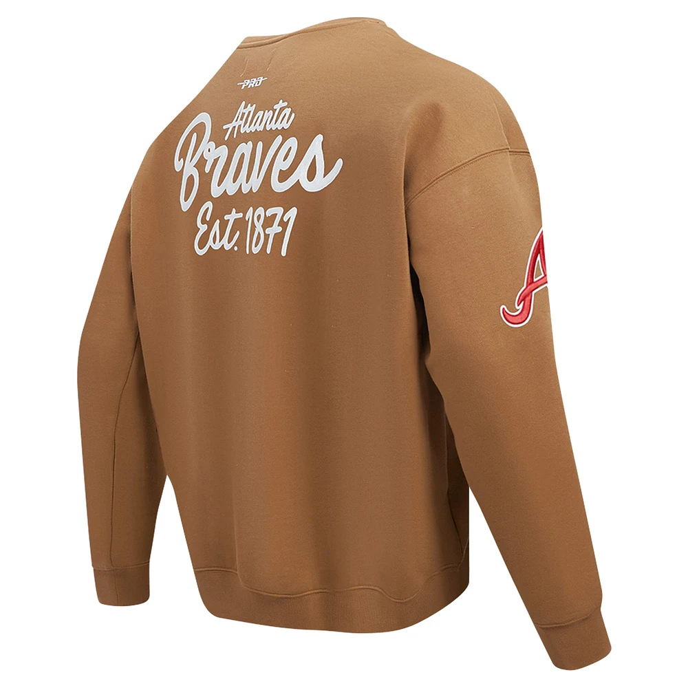 Men's Pro Standard Brown Atlanta Braves Paint The City Dropped Shoulder Pullover Sweatshirt