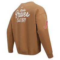Men's Pro Standard Brown Atlanta Braves Paint The City Dropped Shoulder Pullover Sweatshirt