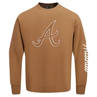 Men's Pro Standard Brown Atlanta Braves Paint The City Dropped Shoulder Pullover Sweatshirt