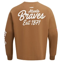 Men's Pro Standard Brown Atlanta Braves Paint The City Dropped Shoulder Pullover Sweatshirt