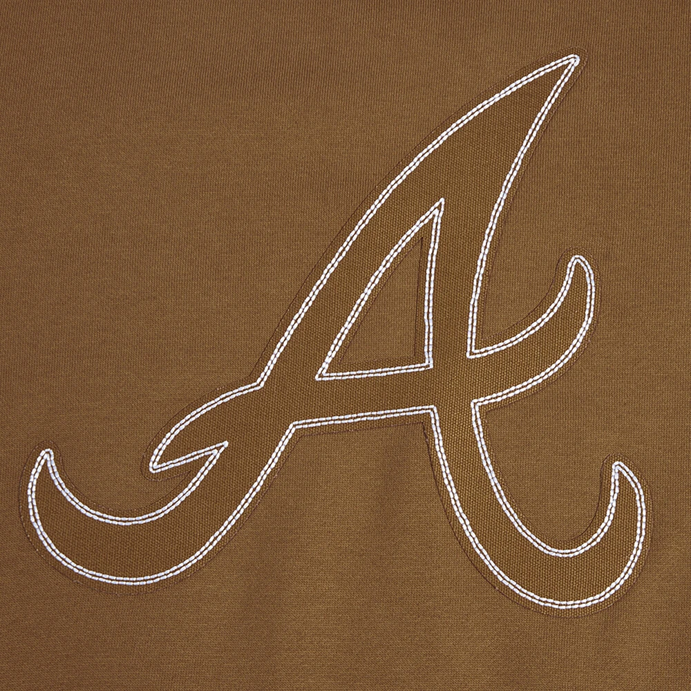 Men's Pro Standard Brown Atlanta Braves Paint The City Dropped Shoulder Pullover Sweatshirt