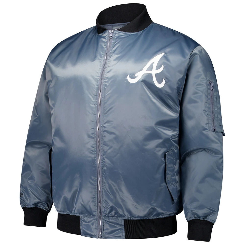 Men's Profile Charcoal Atlanta Braves Big & Tall Full-Zip Bomber Jacket