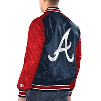 Veste Varsity Satin Full-Snap pour hommes Starter bleu marine/rouge Atlanta Braves