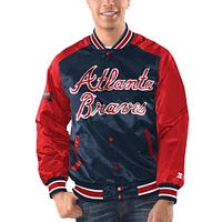 Veste Varsity Satin Full-Snap pour hommes Starter bleu marine/rouge Atlanta Braves