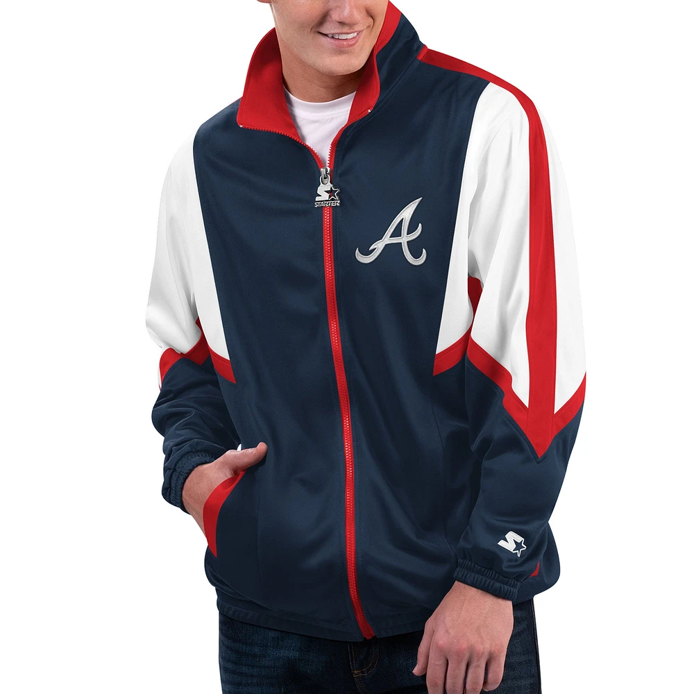 Veste à fermeture éclair intégrale Atlanta Braves Starter pour homme, bleu marine