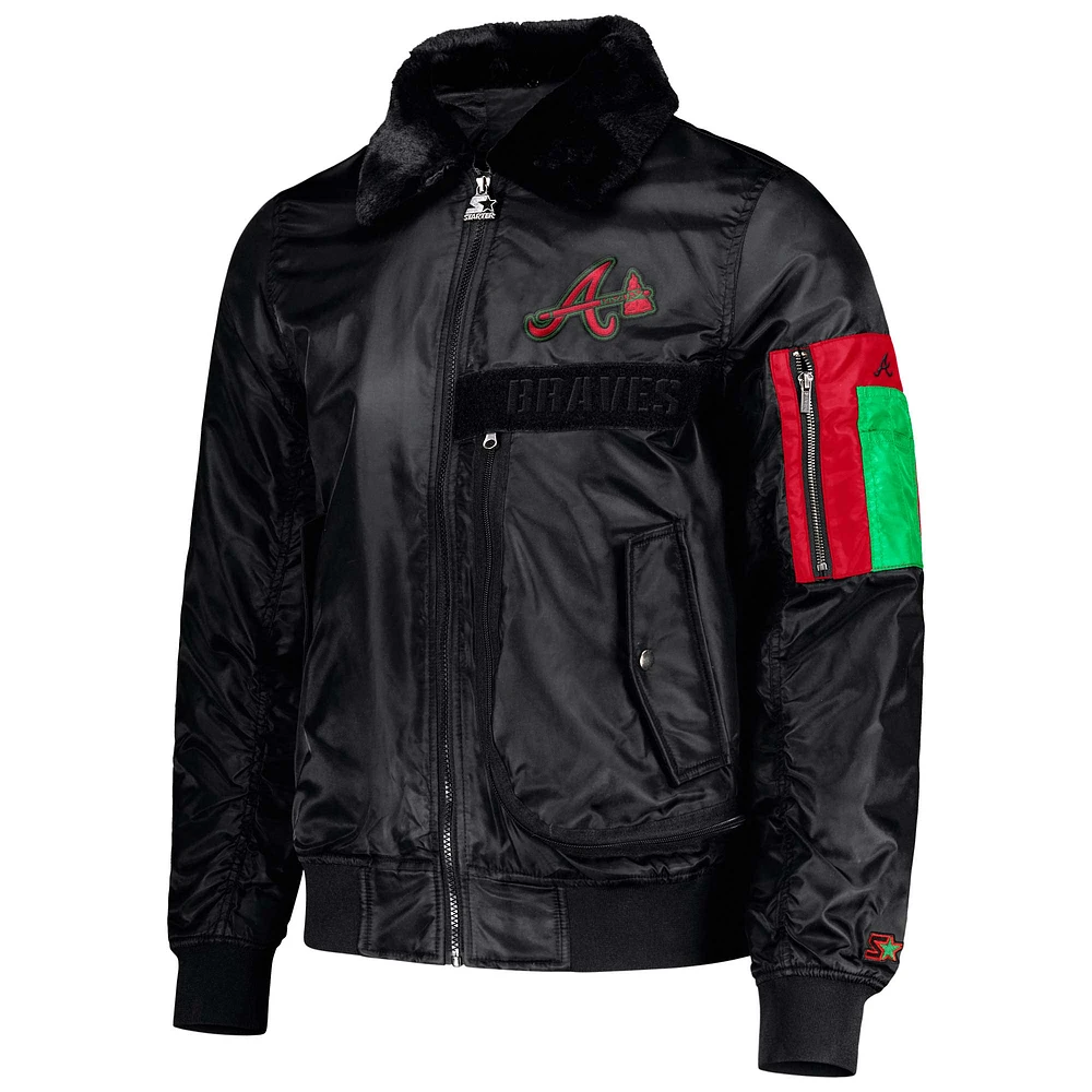 Veste en satin entièrement zippée pour homme Starter x Ty Mopkins Black Atlanta Braves Mois de l'histoire des Noirs
