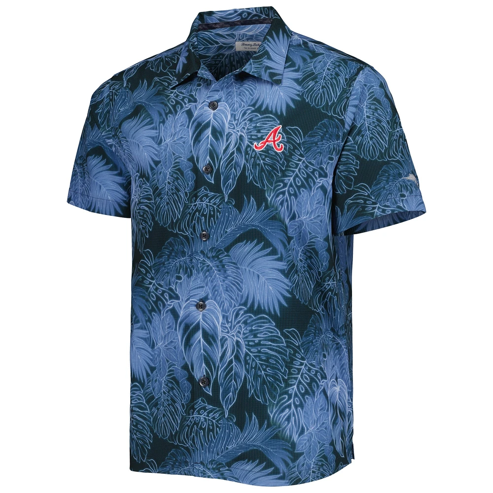 Men's Tommy Bahama Blue Atlanta Braves Coast Luminescent Fronds IslandZone Button-Up Camp Shirt