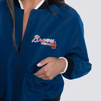 Women's Lusso  Navy Atlanta Braves Paisley Cropped Full-Zip Jacket