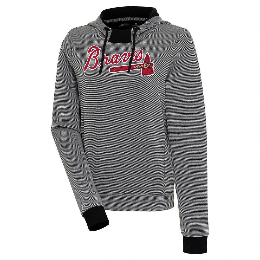 Women's Antigua Black/White Atlanta Braves Axe Bunker Tri-Blend Pullover Hoodie