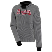 Women's Antigua  Black/White Atlanta Braves Axe Bunker Tri-Blend Pullover Hoodie