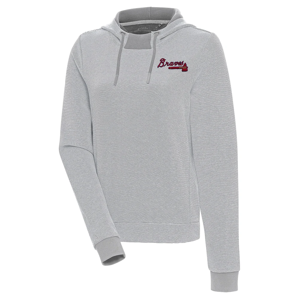 Women's Antigua Gray/White Atlanta Braves Axe Bunker Tri-Blend Pullover Hoodie