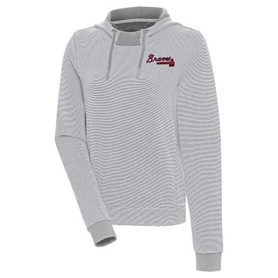 Women's Antigua  Gray/White Atlanta Braves Axe Bunker Tri-Blend Pullover Hoodie
