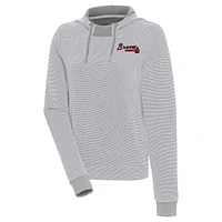 Women's Antigua  Gray/White Atlanta Braves Axe Bunker Tri-Blend Pullover Hoodie