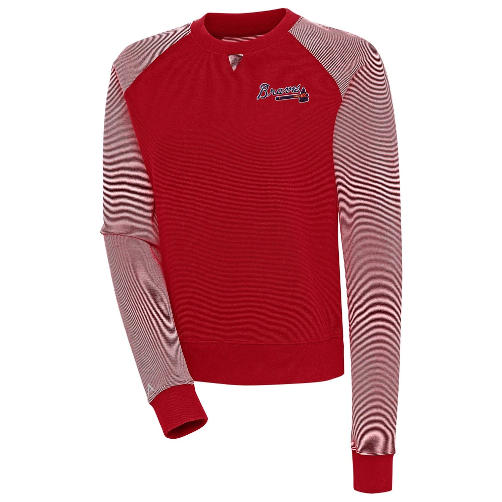 Women's Antigua  Red/White Atlanta Braves Flier Bunker Tri-Blend Pullover Sweatshirt