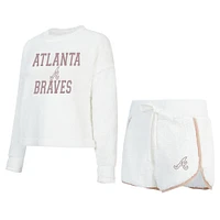 Women's Concepts Sport White Atlanta Braves Painter Sherpa Long Sleeve T-Shirt & Short Set