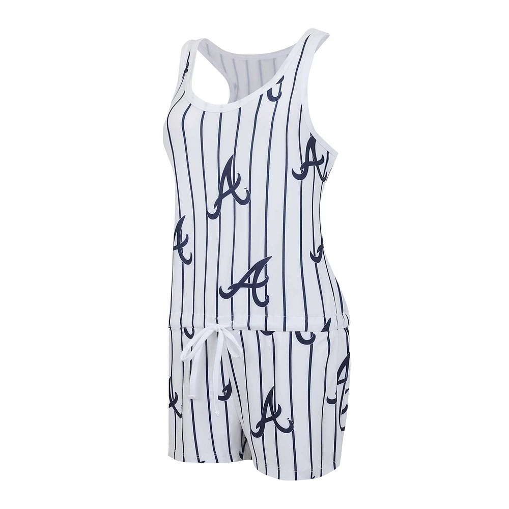 Women's Concepts Sport White Atlanta Braves Reel Pinstripe Knit Racerback Romper