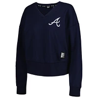 Women's DKNY Sport Navy Atlanta Braves Lily V-Neck Pullover Sweatshirt