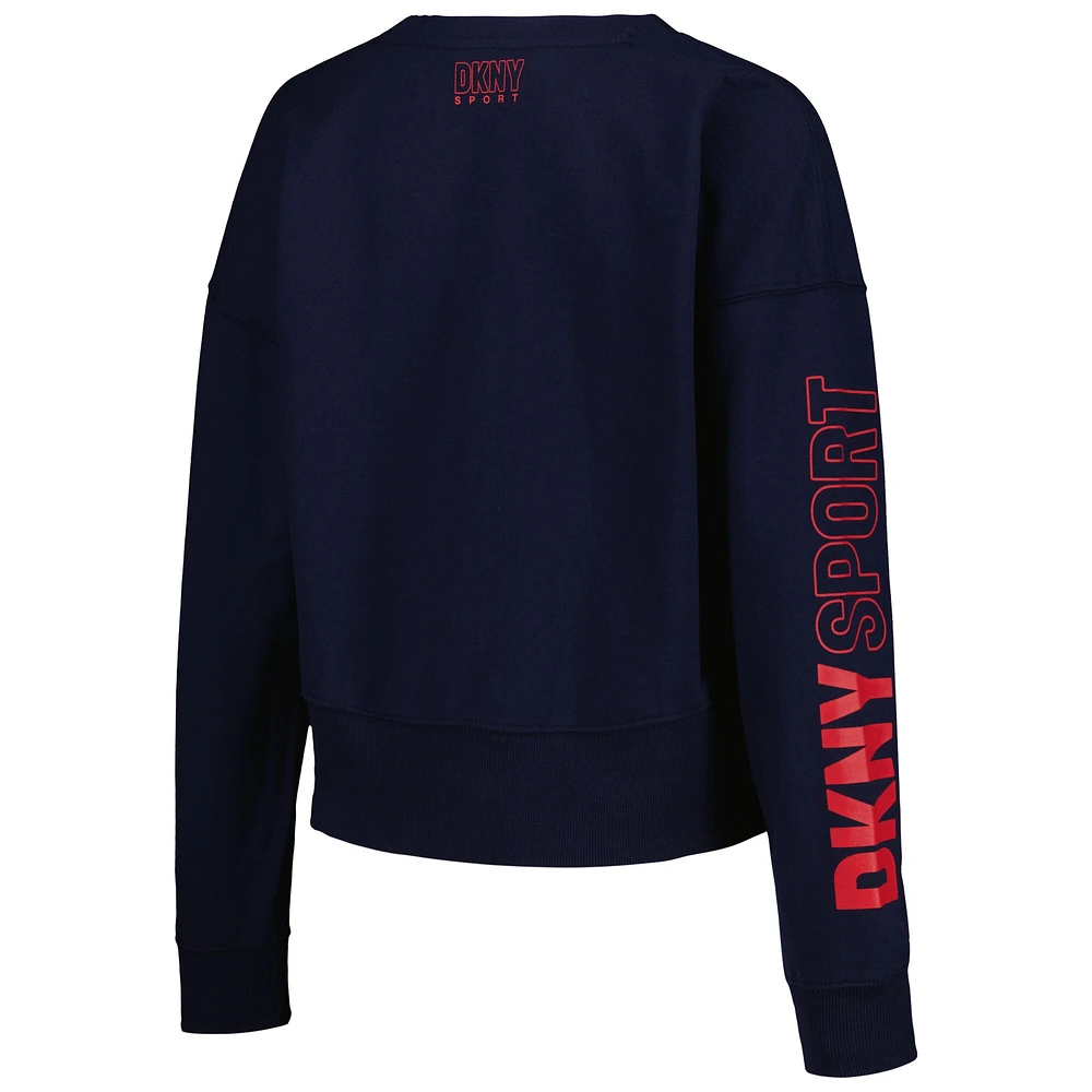 Women's DKNY Sport Navy Atlanta Braves Lily V-Neck Pullover Sweatshirt