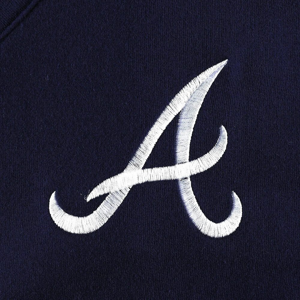 Women's DKNY Sport Navy Atlanta Braves Lily V-Neck Pullover Sweatshirt